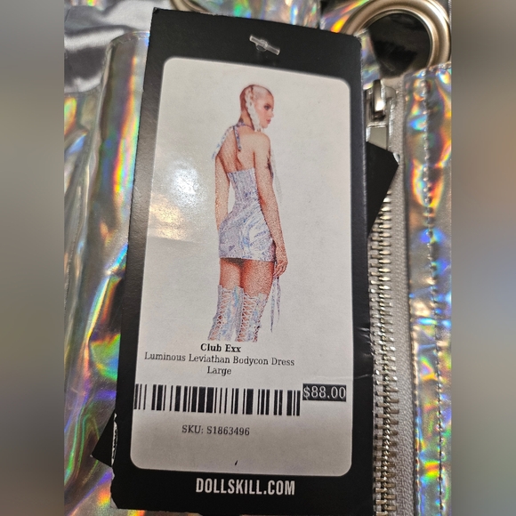Dolls Kill Club Exx Holographic Silver Patent Leather Mini - Picture 3 of 14